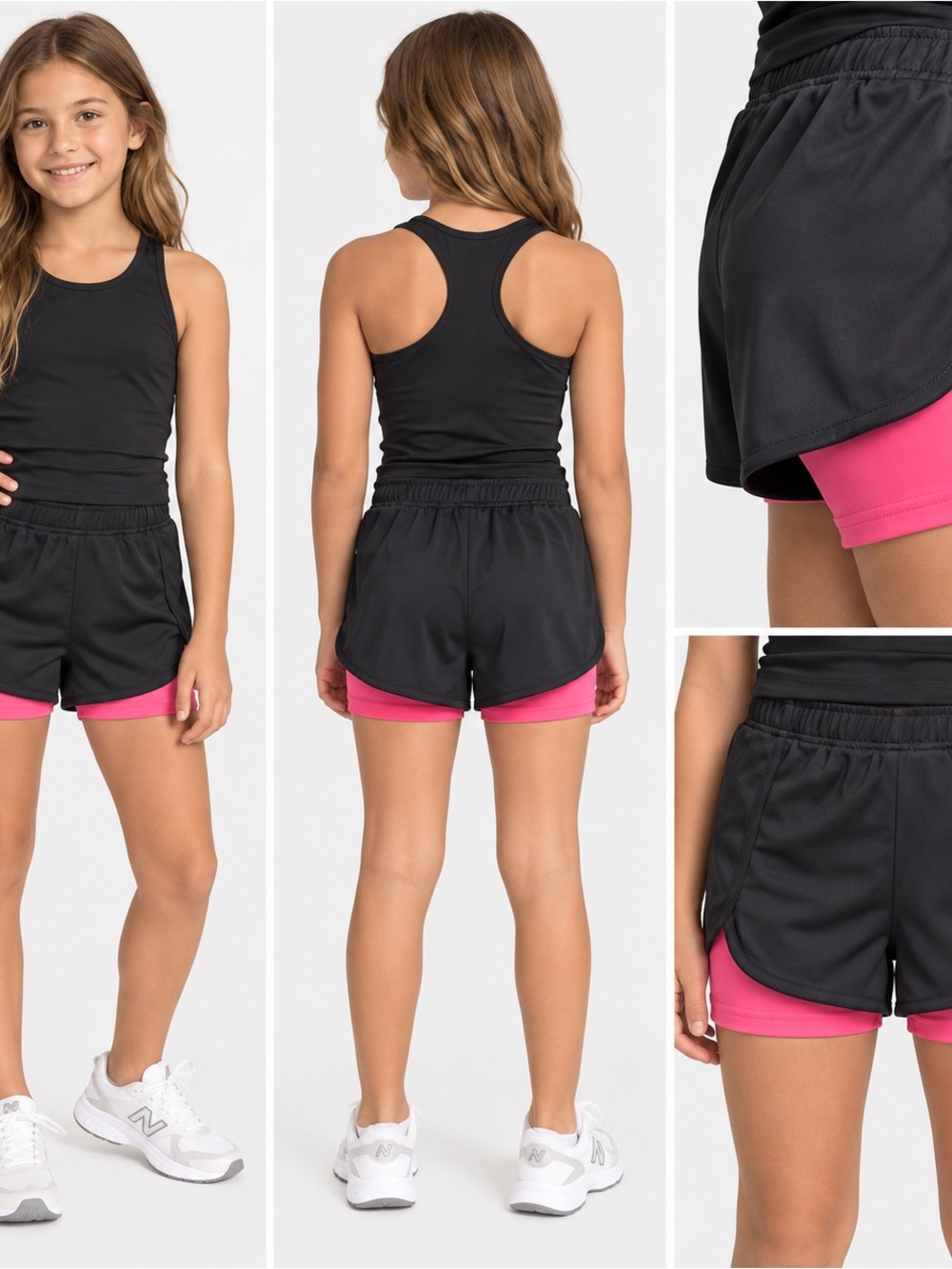 Girls' Black & Pink Athletic Layered Shorts 8y